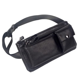KPYWZER Vintage Leather Waist Bag Fanny Pack for Men Women Hip Bum Bag Belt Slim Cell Phone Purse Wallet Vintage Retro Crossbody Sling Pouch Black
