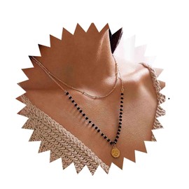 Inilbran Boho Layered Coin Pendant Necklace Black Crystal Choker Necklace Black Gemstone Coin Necklace Vintage Coin Ball Chain Necklace Jewelry for Women and Girls