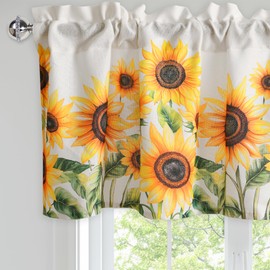 XWZO - Cortina de lino sintético floral con cenefa de cocina, con bolsillo para barra de girasol, para sala de estar, cafetería, granja, filtrado de luz, cortina rústica de campo, panel individual, 52
