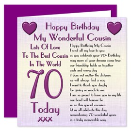 Cousin 70th Happy Birthday Card - Lots Of Love To The Best Cousin In The World - 70 Today