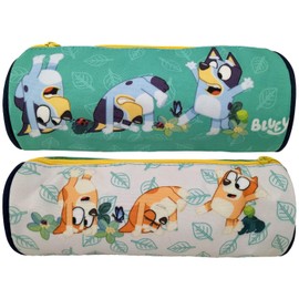 CYPBRANDS Pencil Case with 3 Compartments, 22 cm, Pencil Case with Zippers, School Pencil Case for Boys and Girls, School Supplies for Kids, Bluey Cylinder Pencil Case 22 cm, For school