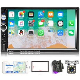 Hodozzy Double Din Car Stereo 7 inch Touchscreen Car Radios with Bluetooth Indash 2 Din Car Audio Head Unit Support Mirror Link for Android/iOS USB TF AUX FM MP5 Multimedia Player + Backup Camera