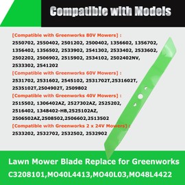 Lawn Mower Blade 21 inch Replacement for Greenworks 21" Mower MO40L4413, MO40L03, MO48L4422,21" Mower Blade,Green