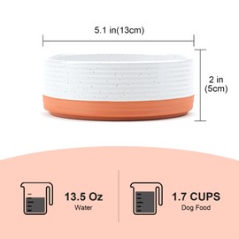 SPUNKYJUNKY Ceramic Dog and Cat Bowls 2 Pack, 5.1'' Dog and Cat Food Water Double Feeding Bowls Non-Slip for Cats and Puppy Small Sized Breed Microwave Dishwasher Safe - 13.5 OZ, 2pcs, Pattern White