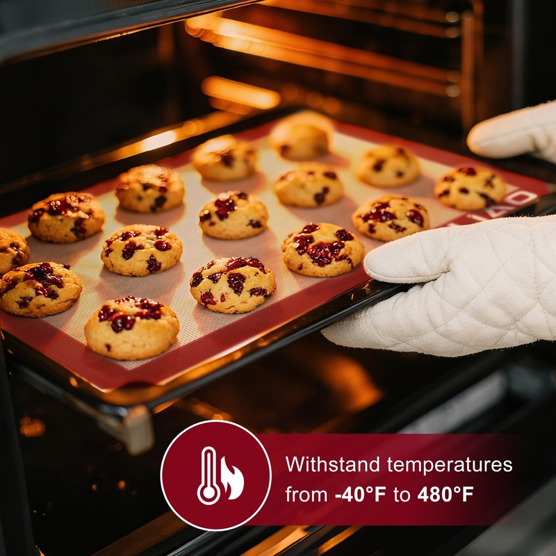 LILIAO Silicone Baking Mat, 3-Pack Non-Stick Reusable Baking Mat, Oven