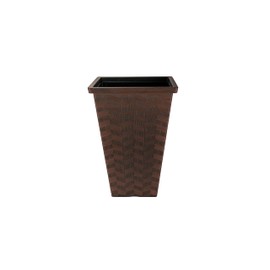 The HC Companies Borden 21" Tall Planter for Outdoor Plants - Lightweight Plastic Plant Pot with Drainage Hole and Plugs for Front Porch, Deck, Patio and Home, Chestnut