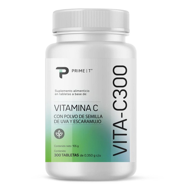 Vitamina C Primetech 300 tabletas de 360 mg VITA-C300 con 300 mg de vitamina C c/u