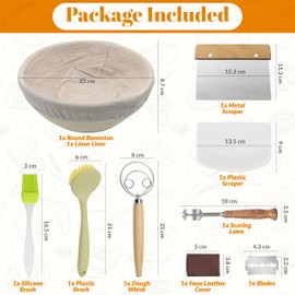 Beginner Sourdough Starter Kit w/ 9" Round Banneton Bread Proofing Basket - Sourdough Starter Kit - Sourdough Starter Kit Beginners - Sour Dough Starter Kit - Sourdough Bread Kit
