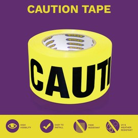 ATack Caution Tape Roll Non Adhesive 3-Inch x 1000-Foot Yellow Black Barricade Safety Tape- High Visibility for Workplace Safety