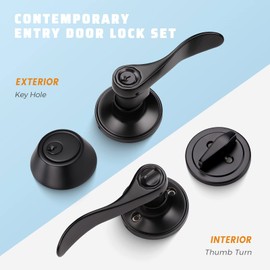 KNOBWELL 4 Pack Keyed Alike Front Door Handle and Deadbolt Set, Exterior Door Lever Handle with Single Cylinder Deadbolt Lock, Entry Door Lockset with Deadbolt, Matte Black Finish