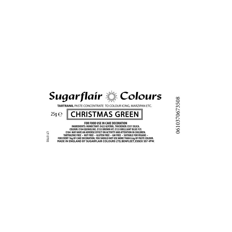 3 x Sugarflair 25g Christmas Green Tartranil Paste Gel Edible