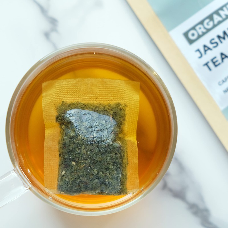 Fescha Organic Jasmine Green Tea Bags, Flower-scented Tea (50-count), Eco-Conscious