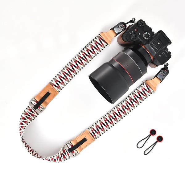 Adjustable Camera Strap for Photographer, Polyester & Genuine Leather Neck