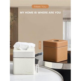 Cloudever Tissue Box Holder Cover, Modern PU Leather Square Decorative Tissue Holder Organizer-Woven New Off White