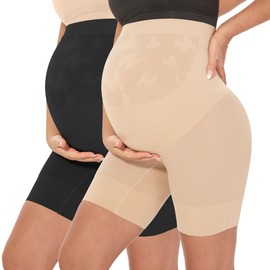 MUSIDORA Pregnancy Must Haves, Baby Shower Dress, Seamless Maternity Shapewear (Nude+Black M)