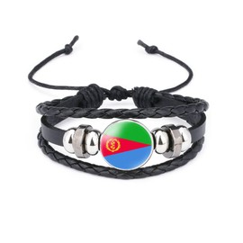 vmcoatdu Eritrea Eritrean National Flags Bangle Retro Alloy Leather Bracelet for National Flag Braided Rope Bracelet Bangle (Eritrea)