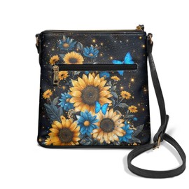 chaqlin Butterfly Print Crossbody Bags for Women Large Travel Bags Leather Shoulder Handbag Blossom Sunflower Print Crossbody Purse Leather Sling Tote Bags