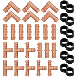 Gardrip 30 Pieces Drip Irrigation Kit：Drip Irrigation Parts for 1/2 Inch Drip Irrigation Tubing with 17mm 0.600" ID Drip Line Fittings Barbed Connectors Including 10 Couplings 8 Tees 6 Elbows 6 Plugs