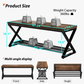 LVB Rustic Entryway Bench, 47” Shoe Bench with Storage for Entry Way, Industrial Shoe Rack Bench with Seating for Foyer Entrance, Farmhouse Wood Bench for Hallway Living Room Bedroom, Rustic Brown
