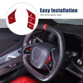 carpart2021 Red Real Carbon Fiber Steering Wheel Button Trim cover For Corvette C8 20-25 US