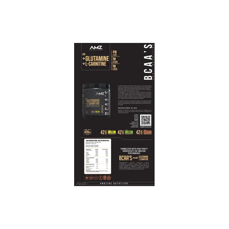 Amz Bcaa 420g Glutamina Carnitina 30 Porciones