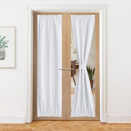 NICETOWN Sheer French Door Curtains Privacy 100% Blackout Thermal Insulated Door Curtains for Kitchen, 25 X 80 Inch Long Doorway Curtains for Living Room, Door Shade for Window Cover, 1 Panel, White