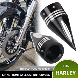 Unbranded Black Cut Spike Front Axle Cap Nut Covers For Harley Dyna Sportster 1200 V-Rod