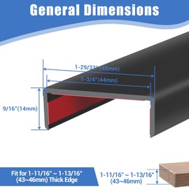 Rubber Edge Trim, 1-3/4 inches Self-Adhesive U Channel Edge Protector for Woods, Flexible U Shaped Peel and Stick Edge Banding, Edge Guard, Fit 1.75"(44mm), 20Ft, Black