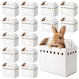 AiSmRu 15 Pack Cardboard Pet Carrier Box for Small Pets, 11 x 8 x 6 Inch Disposable Corrugated Small Animals Travel Box with Ventilation & Handle for Chickens, Chicks, Birds, Hamsters & Reptiles
