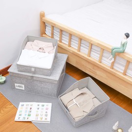 GRANNY SAYS Shelf Baskets for Organizing, Fabric Storage Bins with Handles, Clothes Organizers for Closet, Medium, Gray, 3-Pack