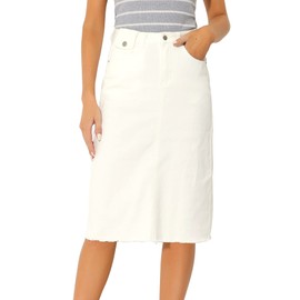 Allegra K Women's Casual Jean Skirt High Waist Back Slit Stretch Denim Skirts Large White