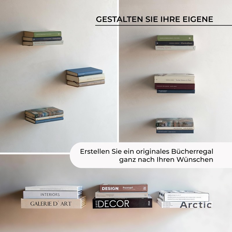 MILUKA Invisible Bookcase Wall | Set of 3 Wall Shelves