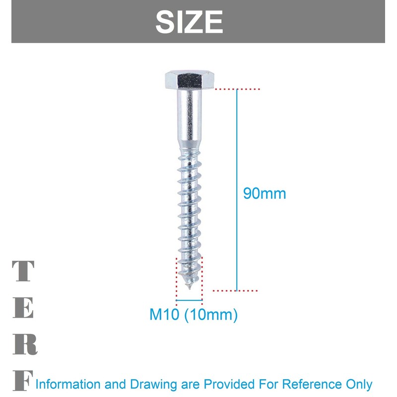 TERF® M10 X 90mm Coach Screws Hex Head Stainless Steel