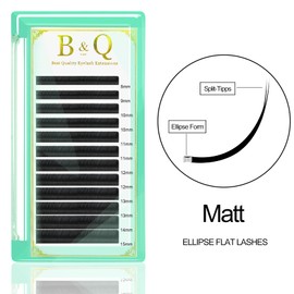 Flat Lashes 0.15, 0.20, Ellipse Flat Lashes, C, CC, D, DD, Curl Flat Lash Extensions, Matte Black Eyelash Extensions, 8-15 Mix (C-0.15, 9 mm)