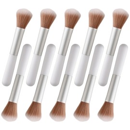 10-Piece Set Fluffy Beauty Makeup Brushes, Portable Blending Brushes with Eyebrow and Powder Application, White Mushroom-Design Plastic Travel Brushes for Makeup