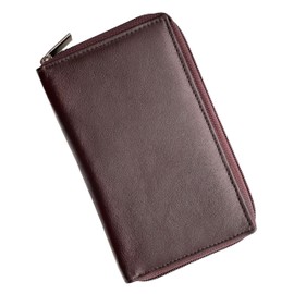 Texan Bull RFID Premium Soft Cow Leather Long Bifold Zip around Credit Card ID Holder Travel Organizer (Brown)