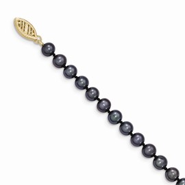 14k Yellow Gold 5-6mm Black Near Round Freshwater Cultured Pearl Necklace 18"
