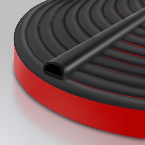 Silicone D Shape Weather Stripping Rubber Seal, 20FT Self Adhesive