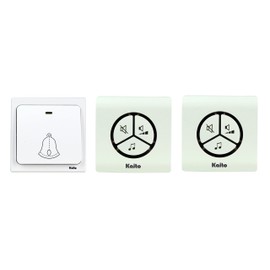 Kaito 2 in 1 Kit Battery Free Wireless Doorbell Kit No Battery Needed for both receiver and transmitter, 1 Battery Free Push Button with 2 Plug in Doorbells, Ranges long.