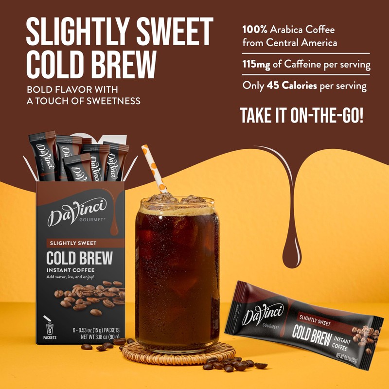 DaVinci Gourmet Slightly Sweet Cold Brew Stick Pack, Instant Coffee