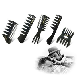 Styling Comb for Men, 5 Pieces, Multifunctional Comb Set, Hairdresser Accessories, Oil Head Comb for Hair Stylists, Barbers, Salon, Family, Black