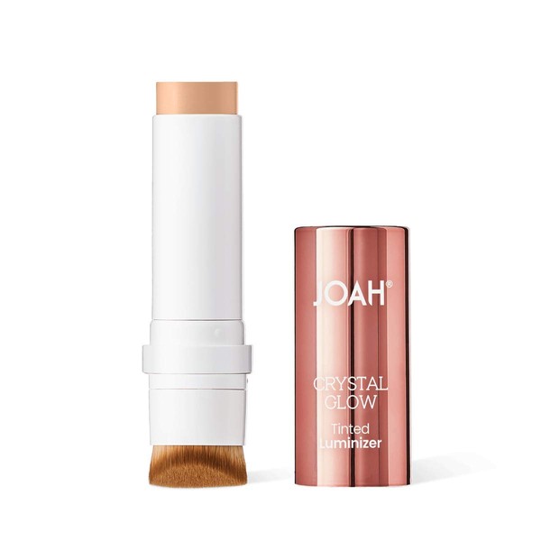 JOAH Highlighter Stick, Crystal Glow Tinted Luminizer Contour Makeup, Crystalide Peptide for Clearer, Smoother Looking Skin, Built-In Detachable Brush, Cream Ivory