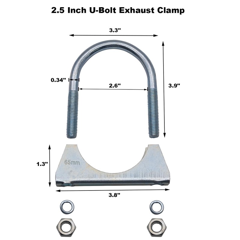 Ganluuree 8-Pack 2.5" Exhaust Clamp U-Bolt Kit Heavy Duty Mild