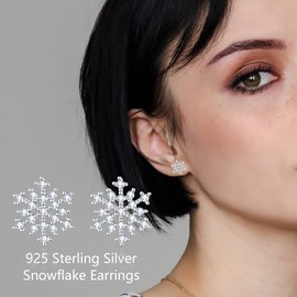 LINSTER Snowflake Earrings for Women 925 Sterling Silver Cubic Zirconia Winter Party Flowers Snowflake Earrings Christmas Decoration Gifts for Women Girls, Cubic Zirconia