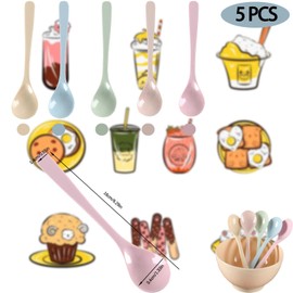 FENGCHUANG Pack of 5 Reusable Egg Spoons, 16 cm Long, Plastic, Colourful, Plastic Spoons, Small, Dessert Coffee Spoons for Household Kitchens, Hotels and Restaurants (Mixed Colours)