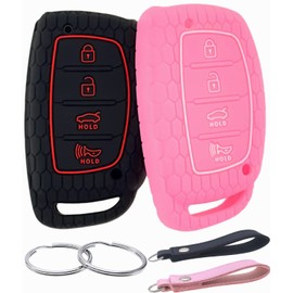 REPROTECTING Silicone Rubber Key Fob Cover Compatible with 2016-2021 Hyundai Elantra Elantra GT Ioniq Sonata Tucson (not for Keys with Eject/flip/fold Buttons) (4 Button Smart Key, Black Pink)
