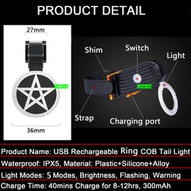 YUERWOVER Bike Tail Light LED Rechargeable Rear Bicycle Light for Night Riding Cycling Bright Back Mountain Bike Ebike Accessories 5 Modes Waterproof Safety Warning Lamp for Adult Kids (Ring)
