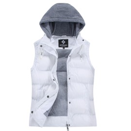 CorBuyit Women's Outdoor Winter Puffer Vest, Sleeveless Jacket with Padded Body and Detachable Hood - Ideal Outerwear for Cold Weather, White, XXL