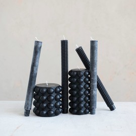 Creative Co-Op Unscented Hobnail Pillar, Black Candles, 3" Round x 6" H