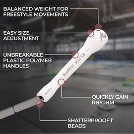 Elite Jumps Adult Core Beaded Jump Rope For Fitness - Workout Jump Rope - Beaded Fitness Skip Rope for Exercise Unbreakable 5" Handles - Designed for Beginners or Pros
